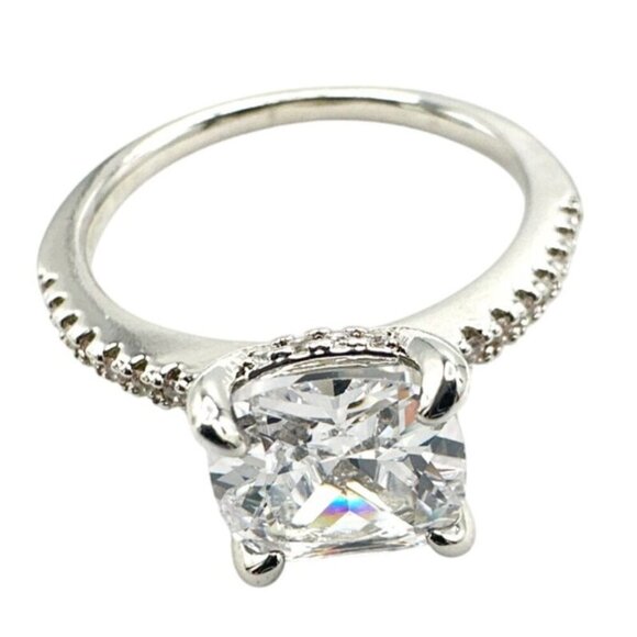 Womens Silver-Plated Brass Ring With Cubic Zirconia For Engagement & Anniversary - Picture 7 of 7
